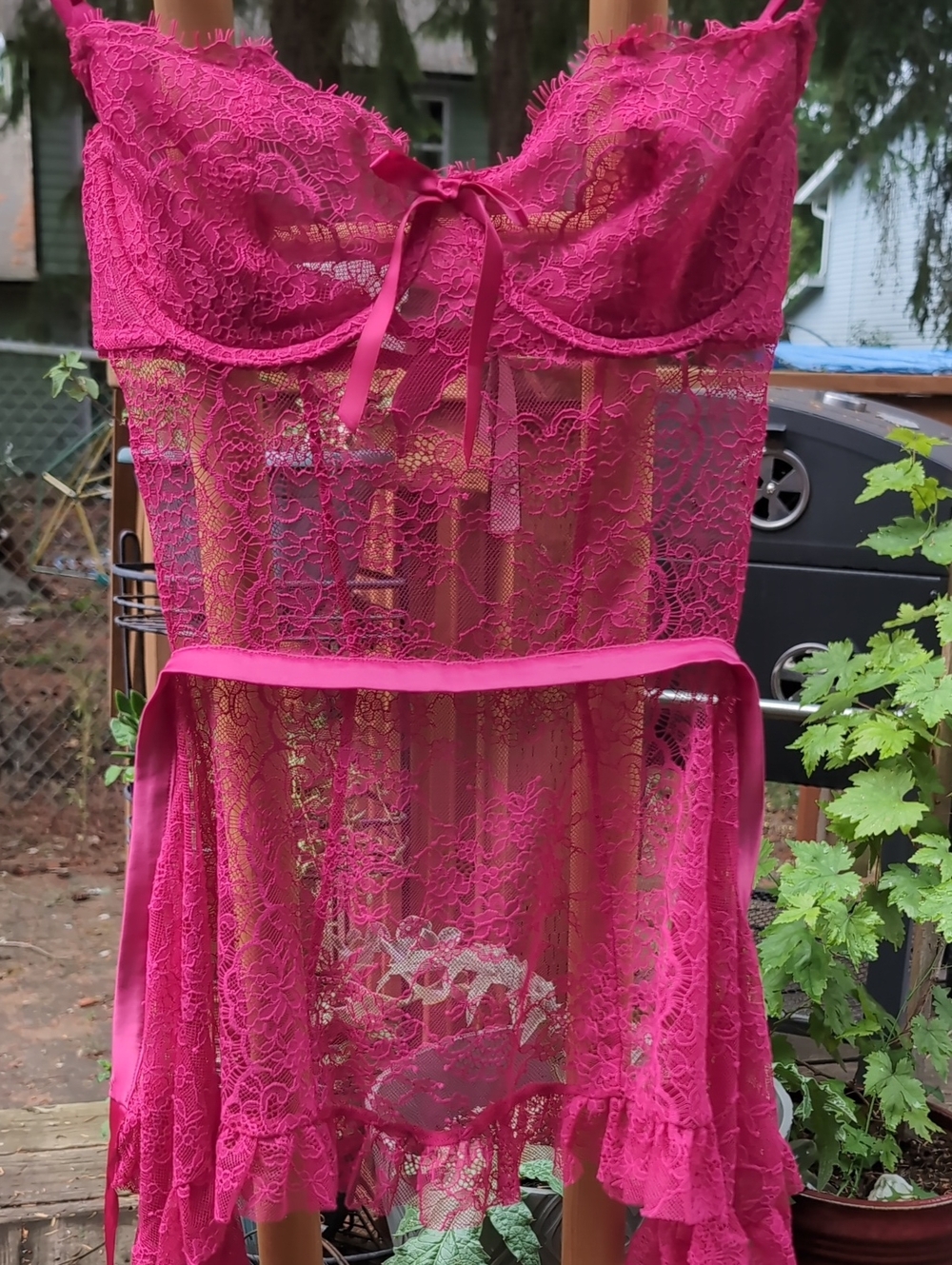 NWOT Victorias Secret Wicked Unlined Lace Pink Lace Body Suit